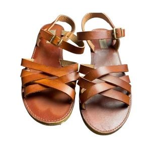 Steve Madden Sweeti Brown Cognac Leather Sandals Strappy Flats Size 9M Spring